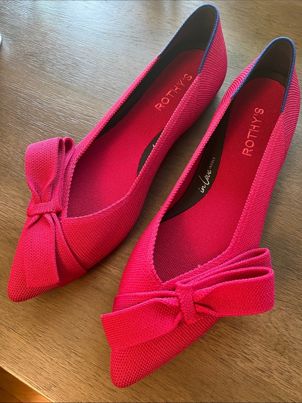 Rothy's Hot Pink Pointed Bow Flats NWOT